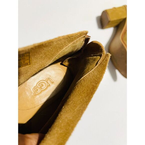 UGG leather shoes open peep toe boots Ginger brown booties Zip up women's 7 - Picture 10 of 11